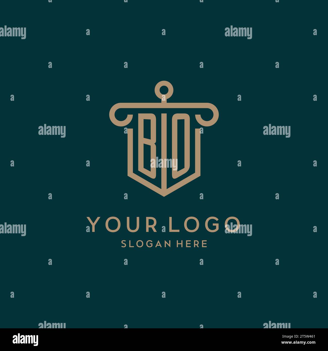 BO monogram initial logo design with shield and pillar shape design Stock Vector