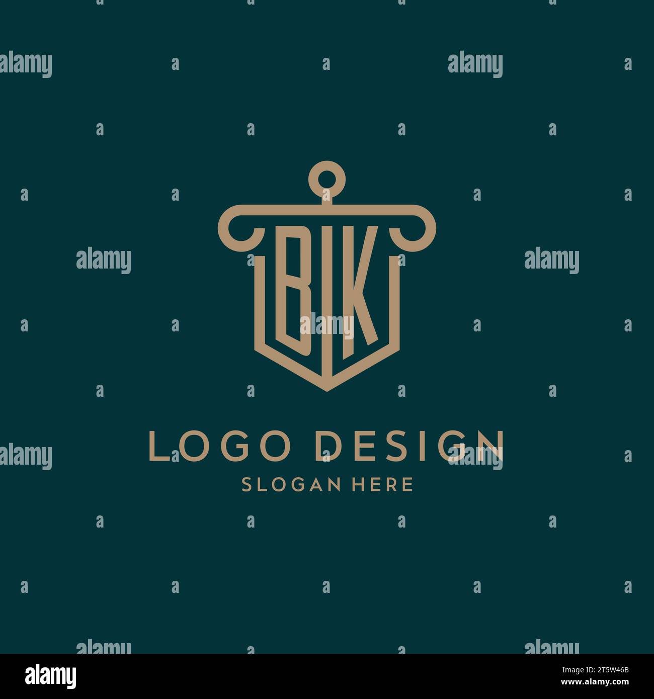 BK monogram initial logo design with shield and pillar shape design Stock Vector