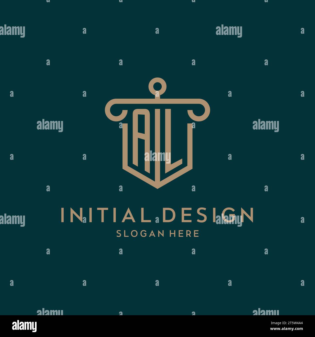 AL monogram initial logo design with shield and pillar shape design Stock Vector