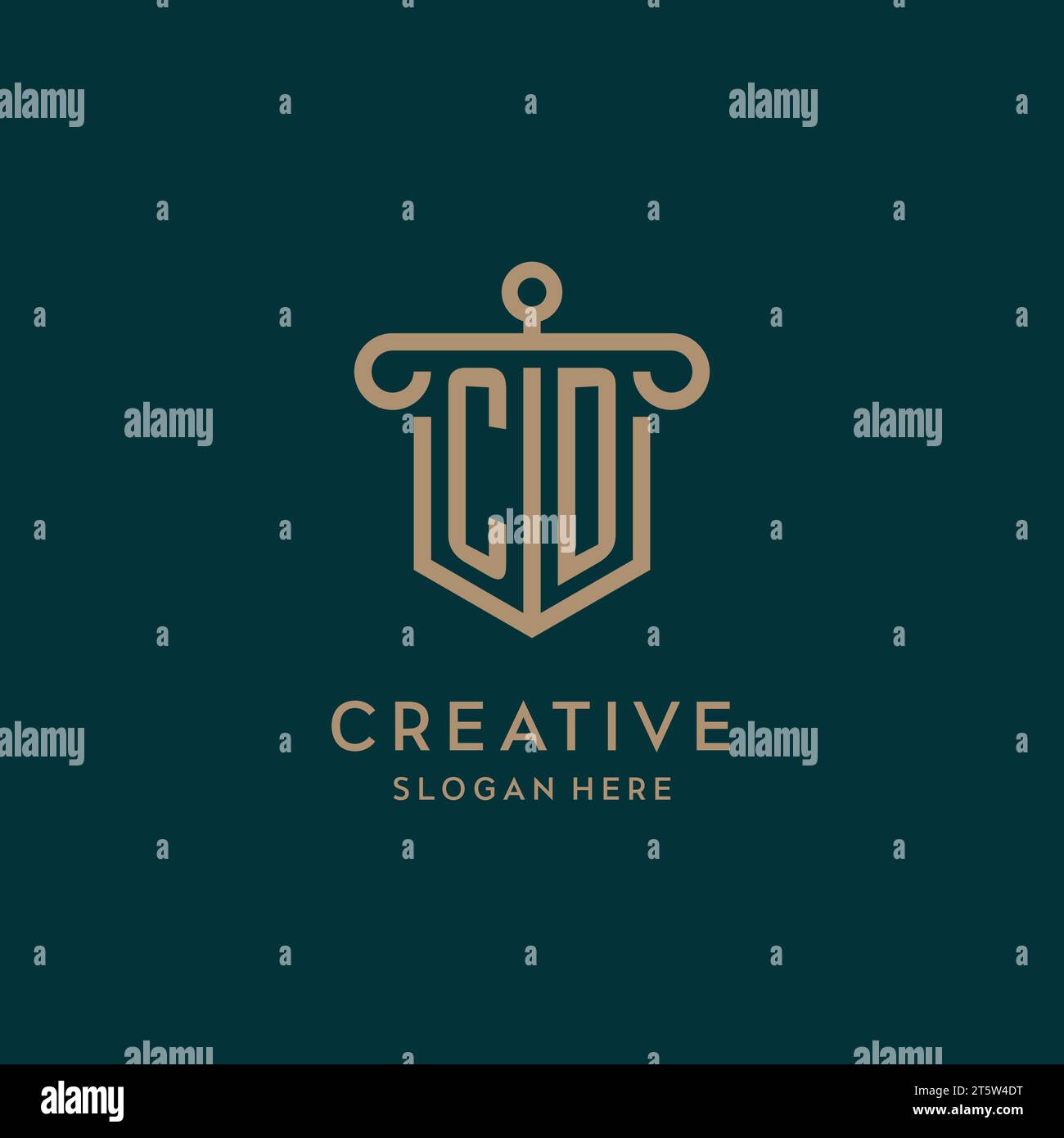 CD monogram initial logo design with shield and pillar shape design Stock Vector