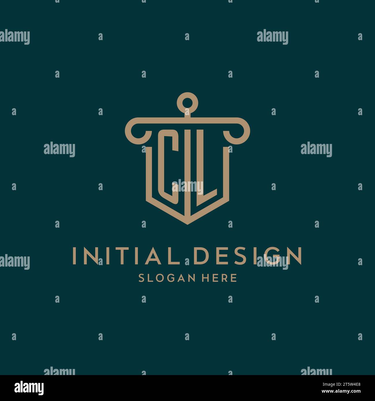 CL monogram initial logo design with shield and pillar shape design Stock Vector