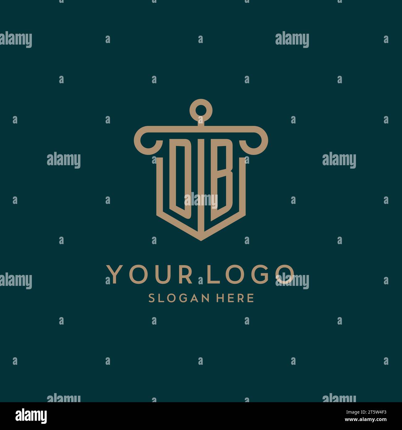 DB monogram initial logo design with shield and pillar shape design Stock Vector