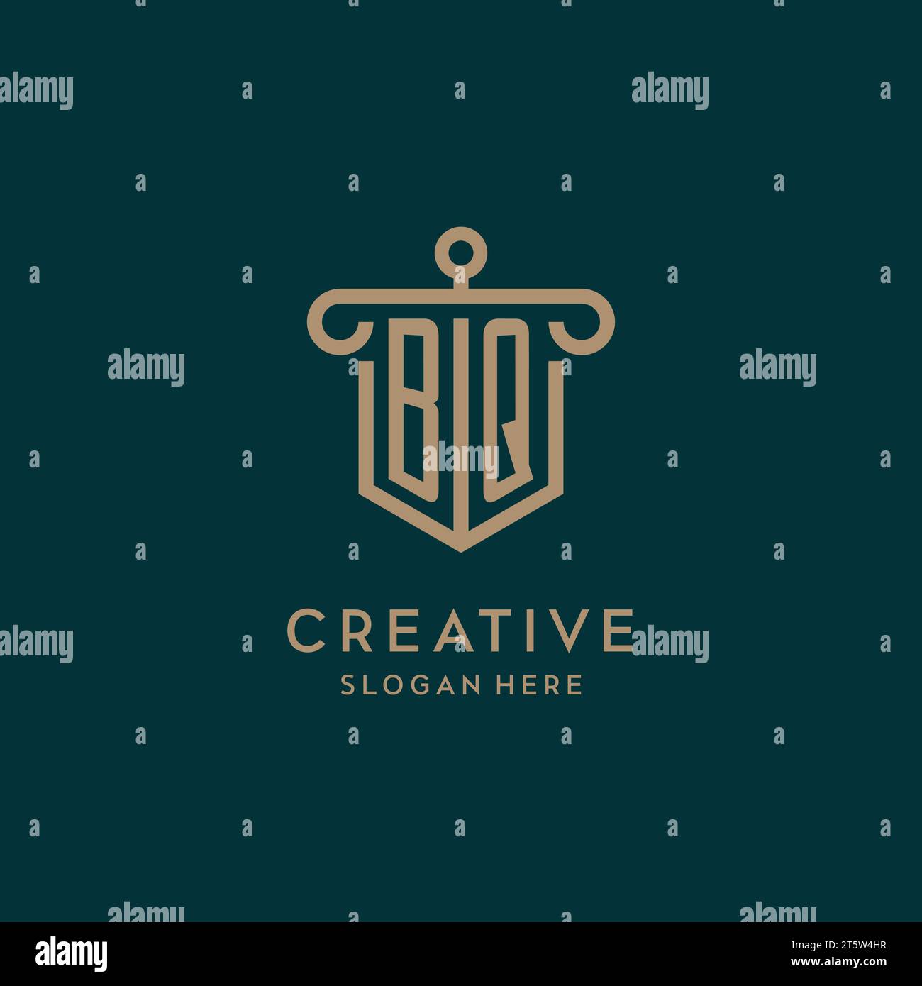 BQ monogram initial logo design with shield and pillar shape design Stock Vector