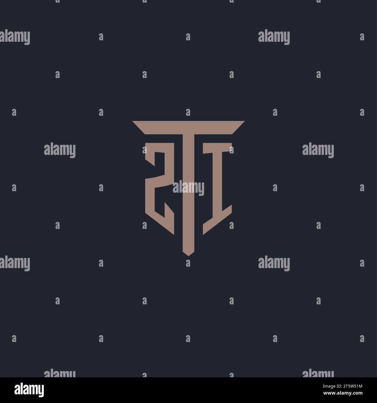 ZI initial logo monogram with pillar icon design vector Stock Vector