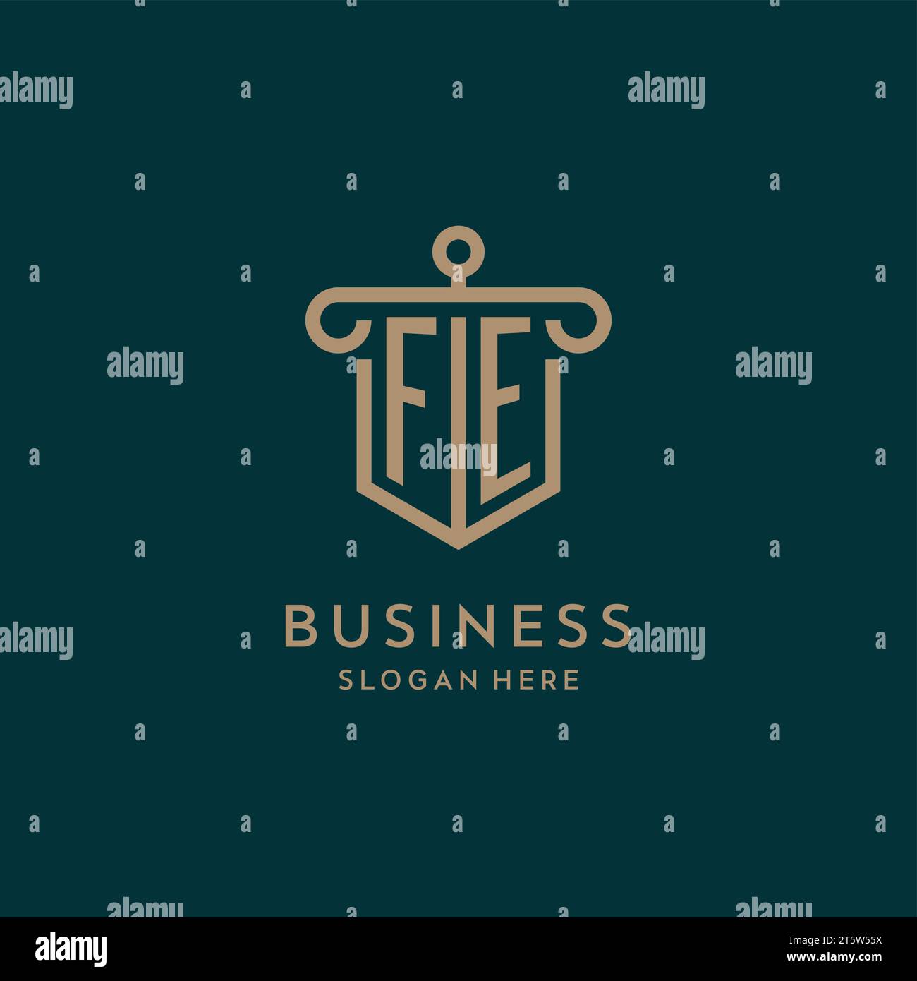 FE monogram initial logo design with shield and pillar shape design Stock Vector