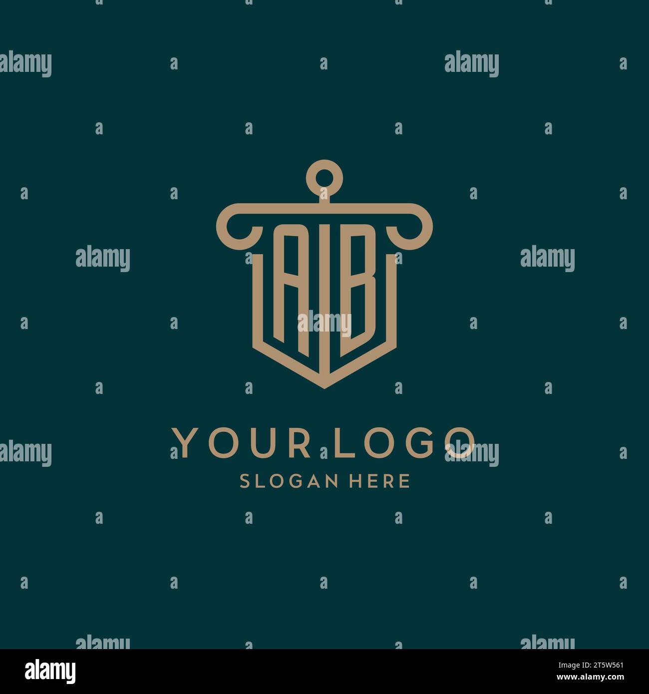 AB monogram initial logo design with shield and pillar shape design Stock Vector