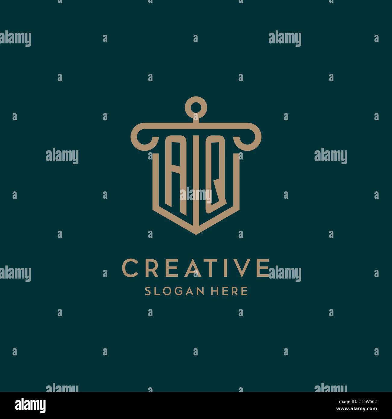 AQ monogram initial logo design with shield and pillar shape design Stock Vector
