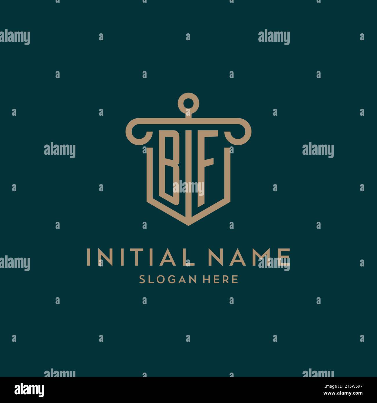 BF monogram initial logo design with shield and pillar shape design Stock Vector