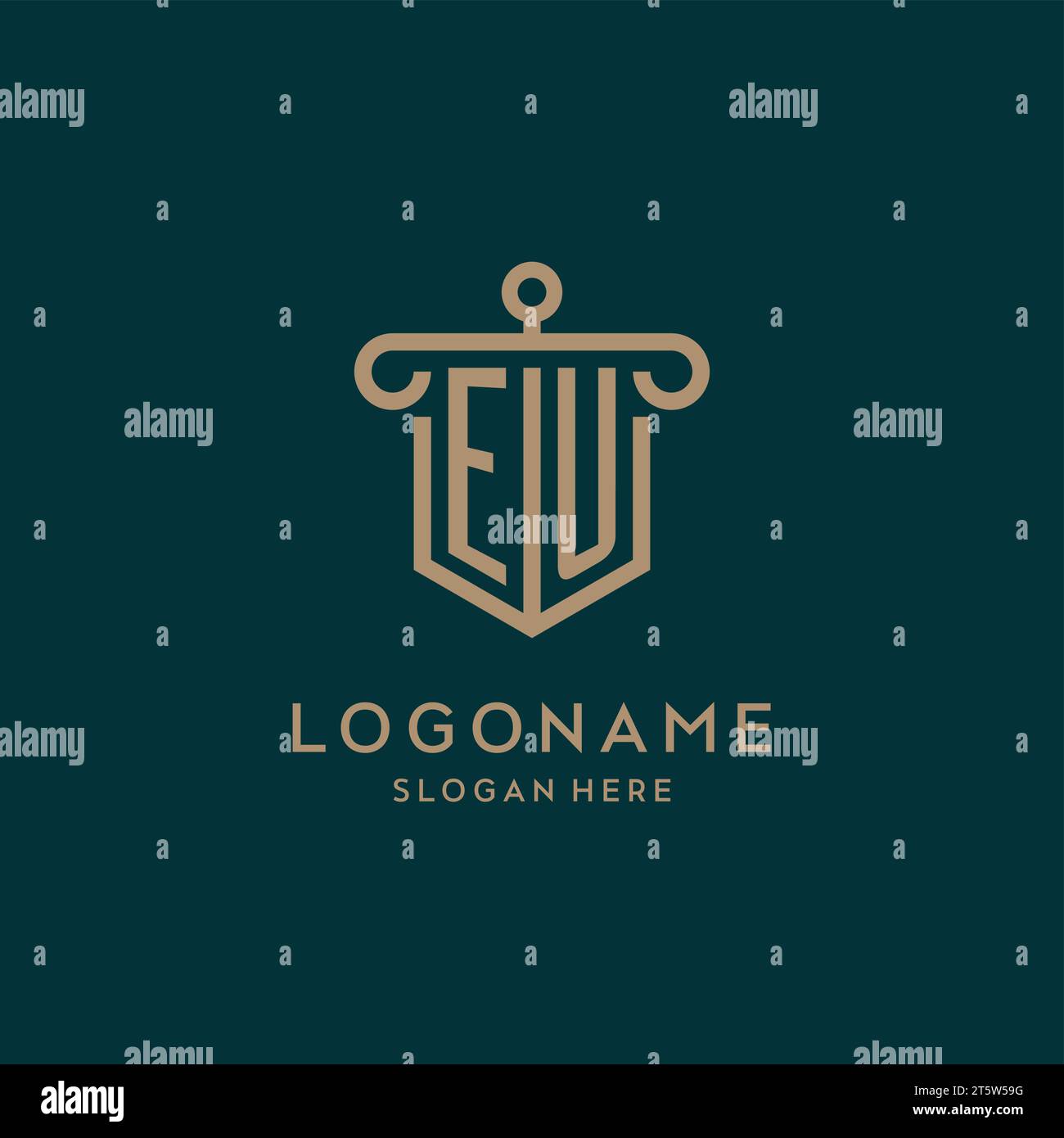 EU monogram initial logo design with shield and pillar shape design Stock Vector