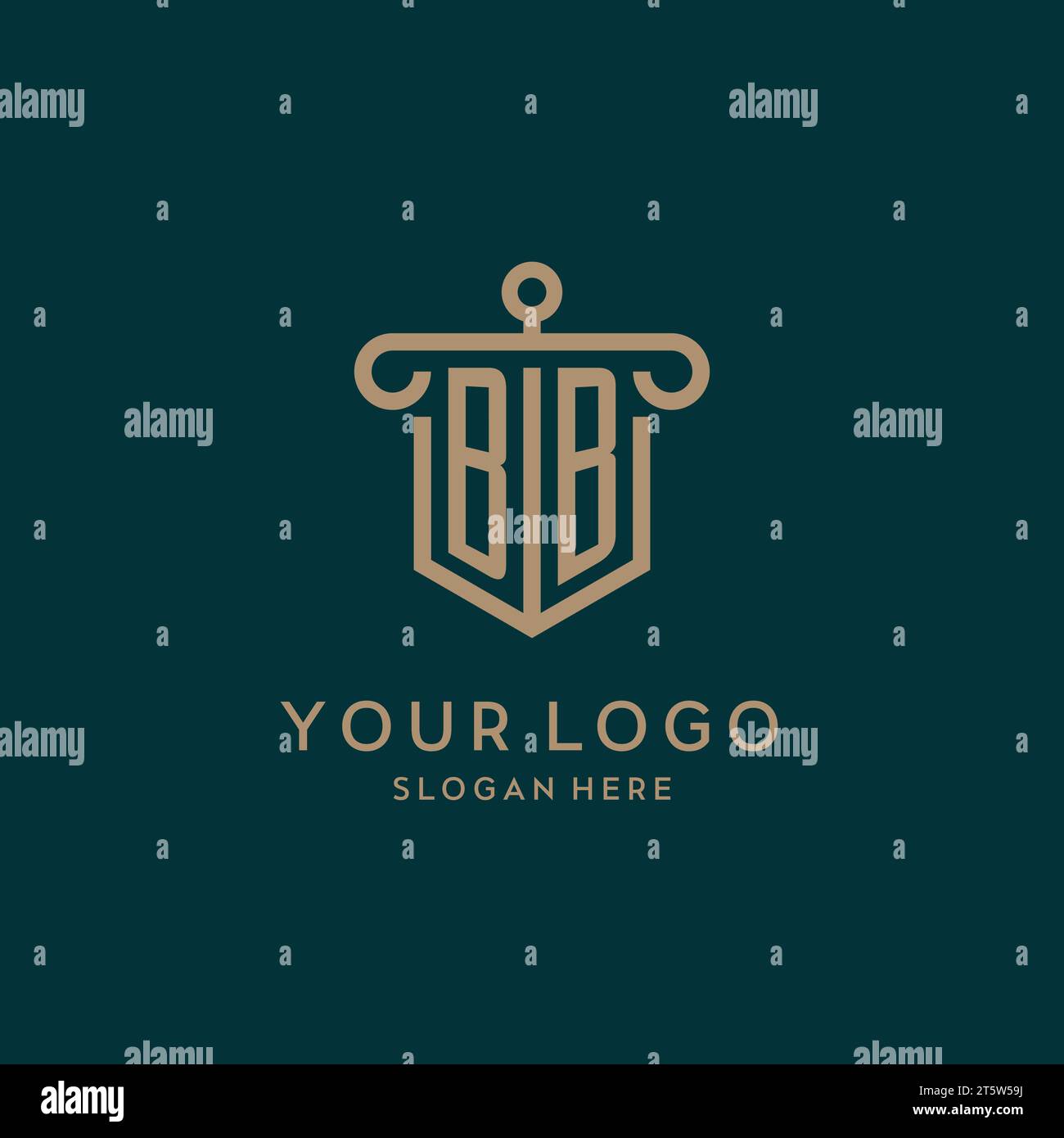 BB monogram initial logo design with shield and pillar shape design Stock Vector