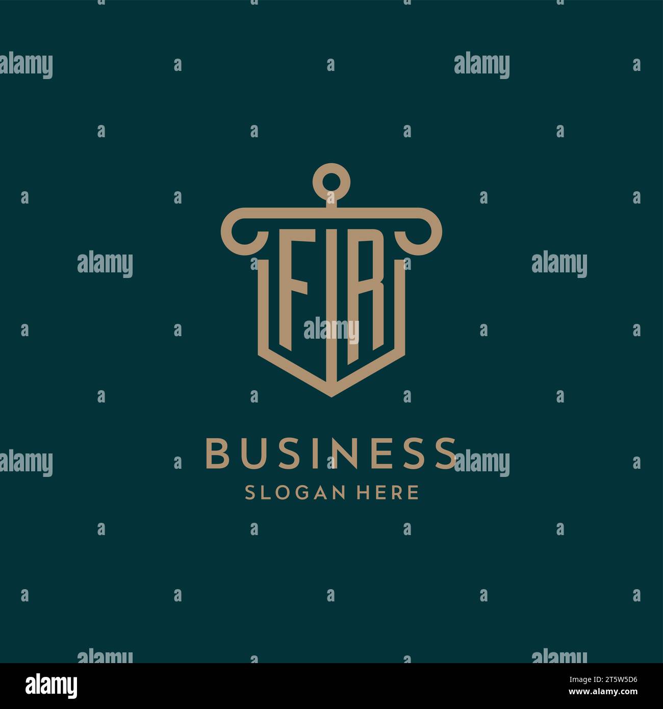 FR monogram initial logo design with shield and pillar shape design Stock Vector