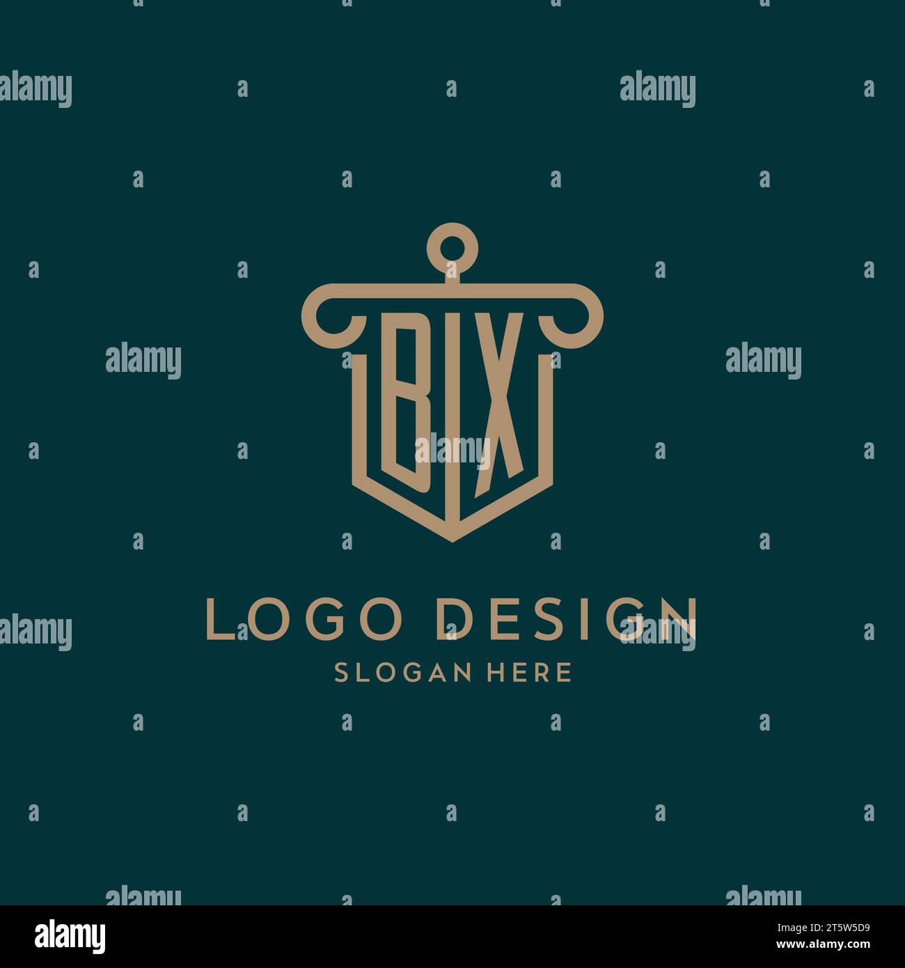 BX monogram initial logo design with shield and pillar shape design Stock Vector