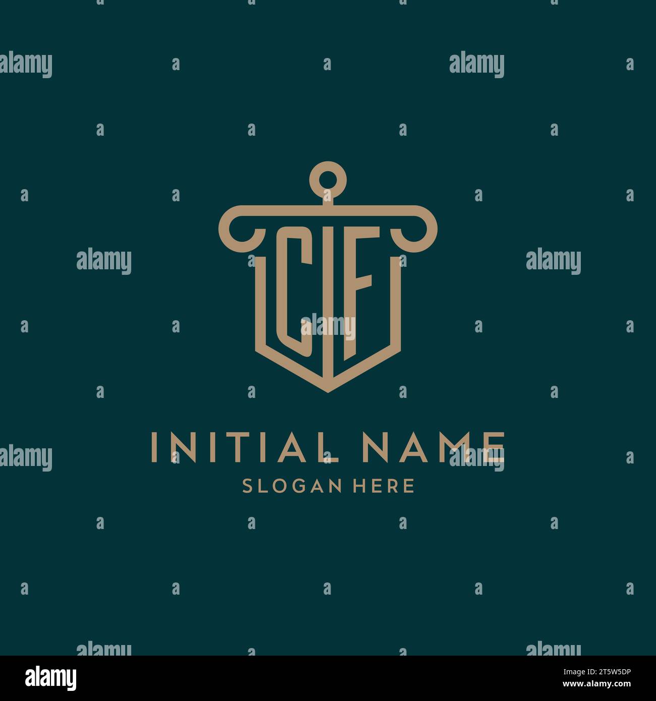 CF monogram initial logo design with shield and pillar shape design Stock Vector