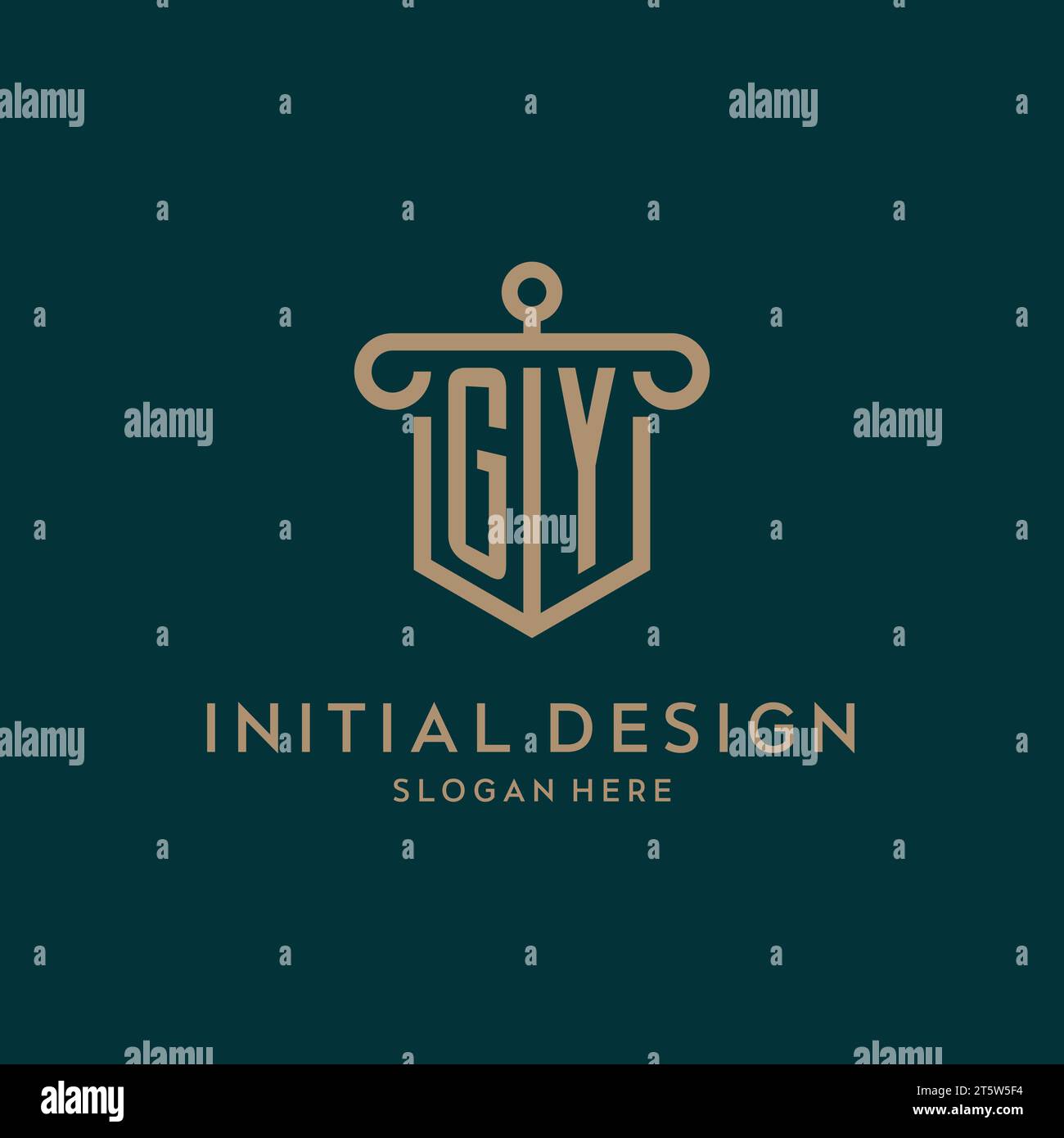 GY monogram initial logo design with shield and pillar shape design Stock Vector