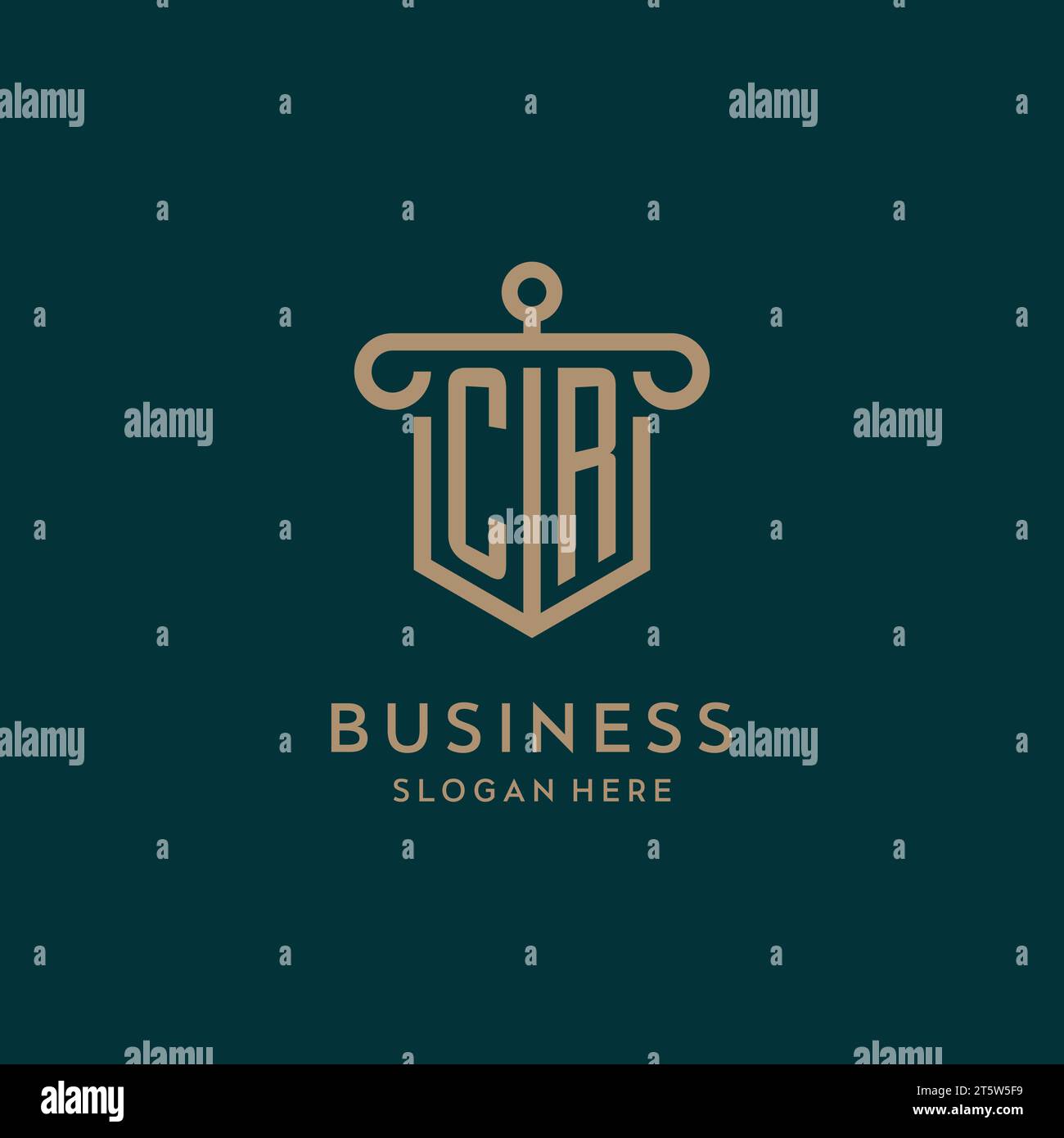 CR monogram initial logo design with shield and pillar shape design Stock Vector