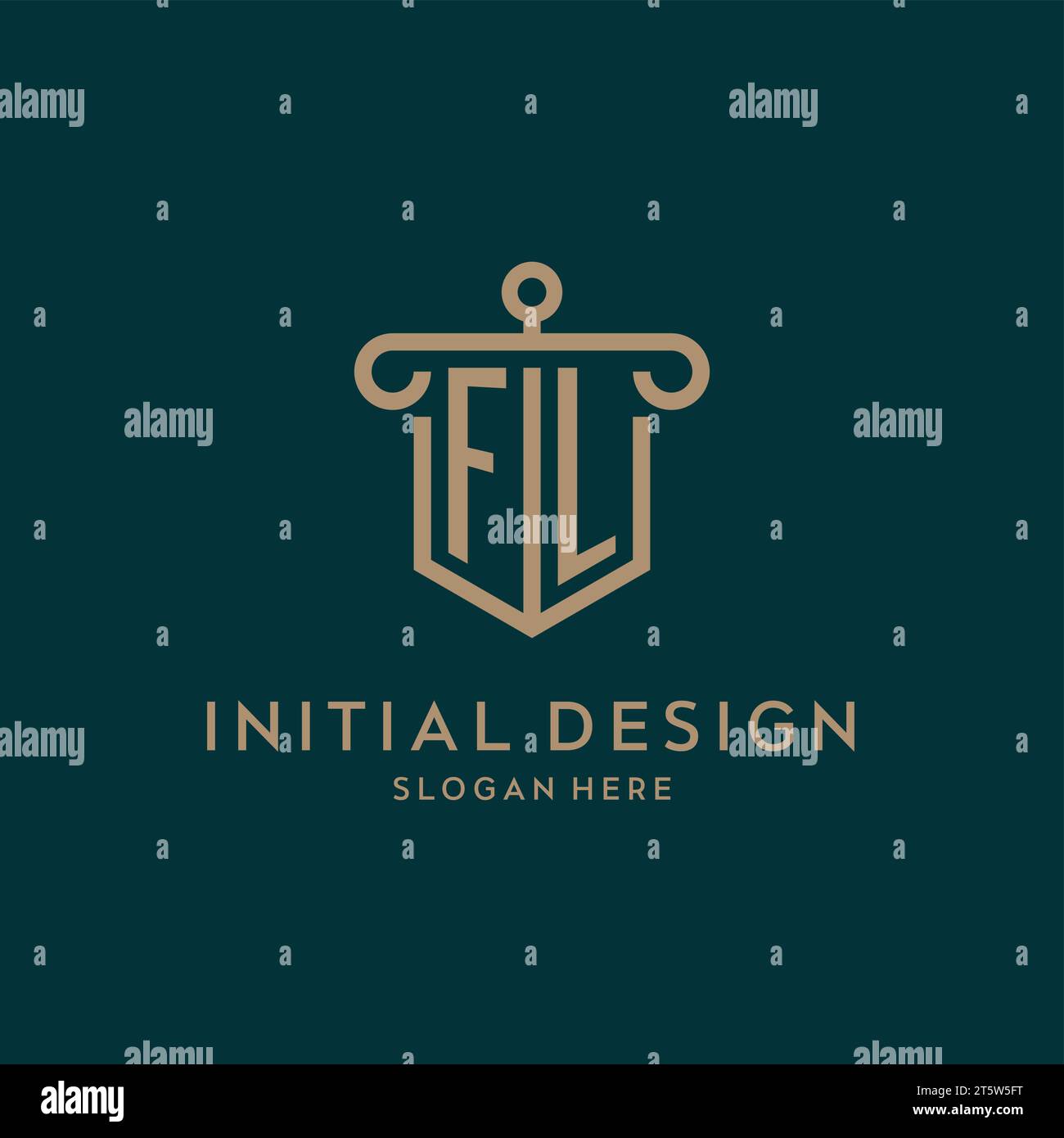 FL monogram initial logo design with shield and pillar shape design Stock Vector