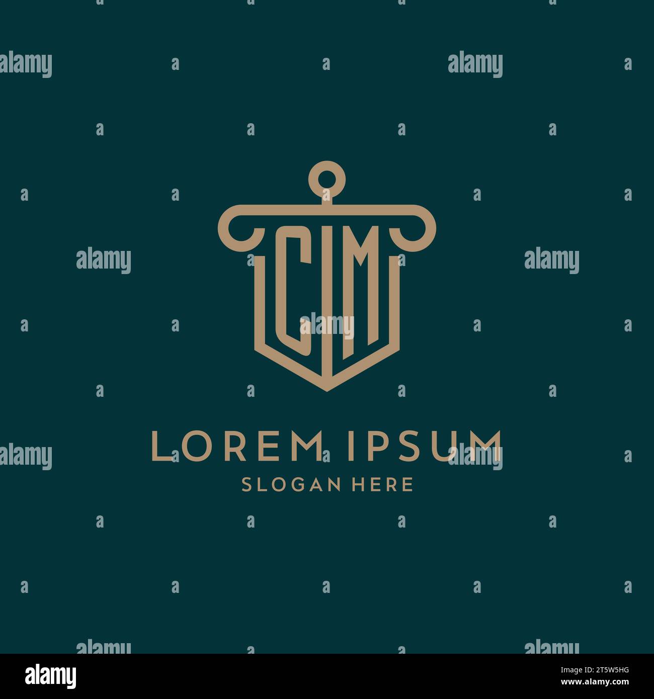 CM monogram initial logo design with shield and pillar shape design Stock Vector