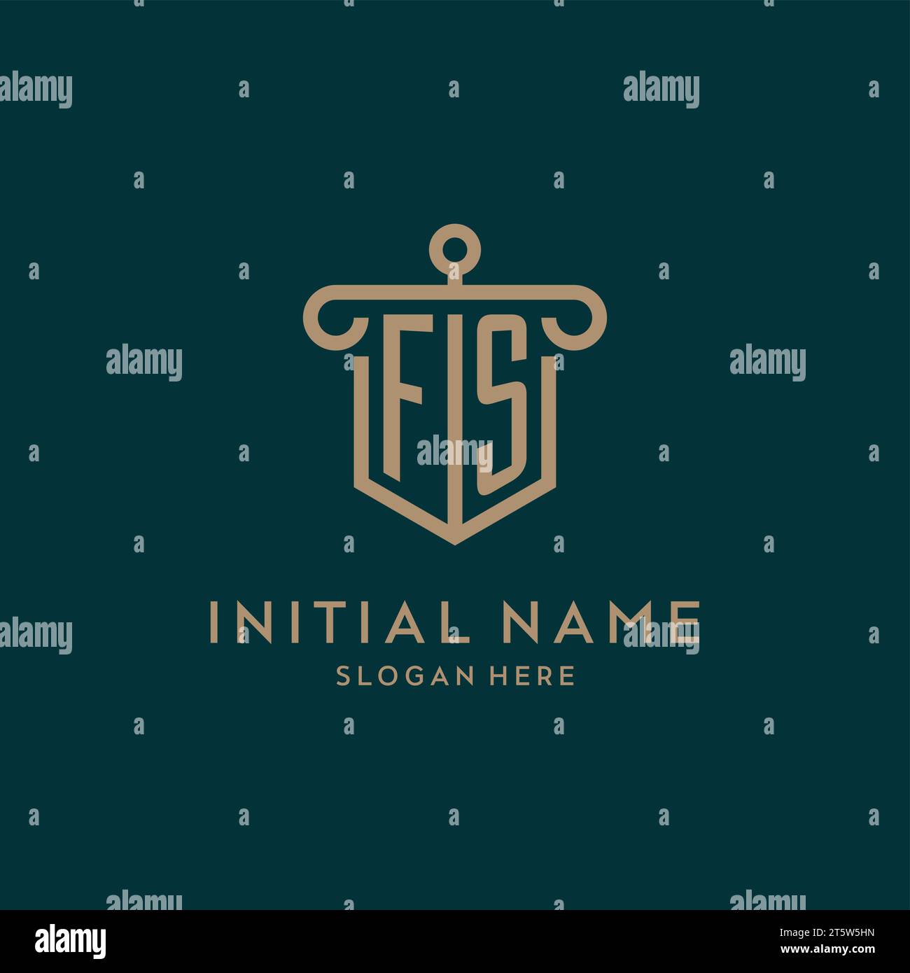 FS monogram initial logo design with shield and pillar shape design Stock Vector