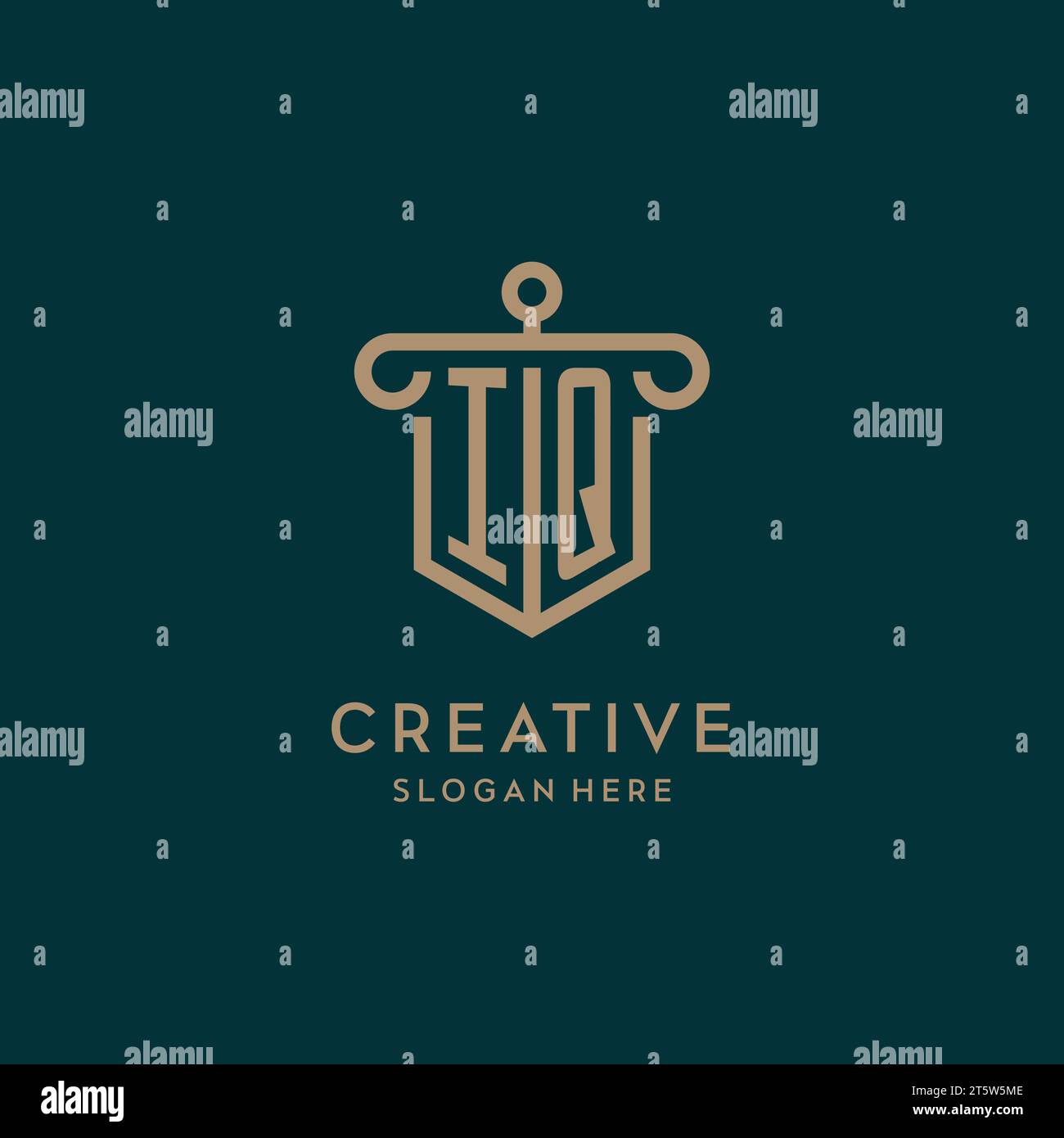 IQ monogram initial logo design with shield and pillar shape design Stock Vector