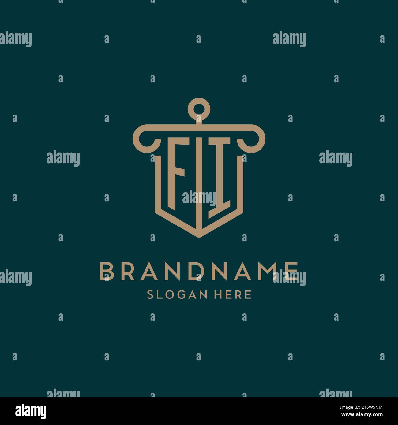 FI monogram initial logo design with shield and pillar shape design Stock Vector