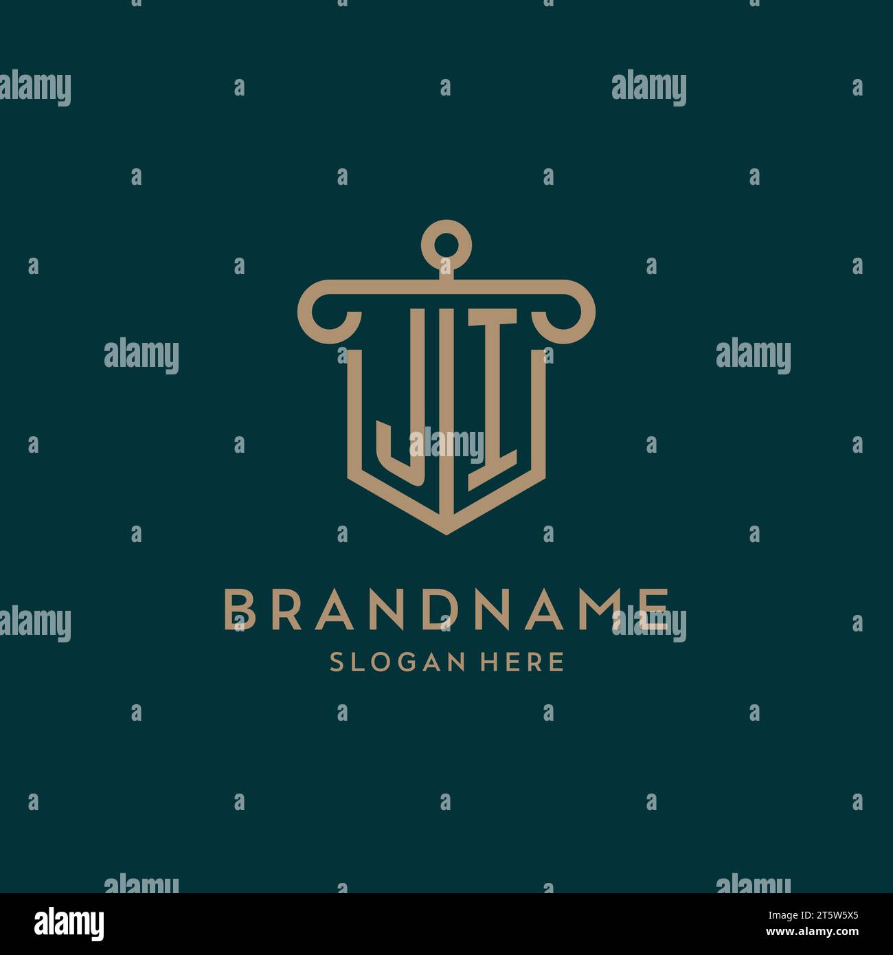 JI monogram initial logo design with shield and pillar shape design Stock Vector