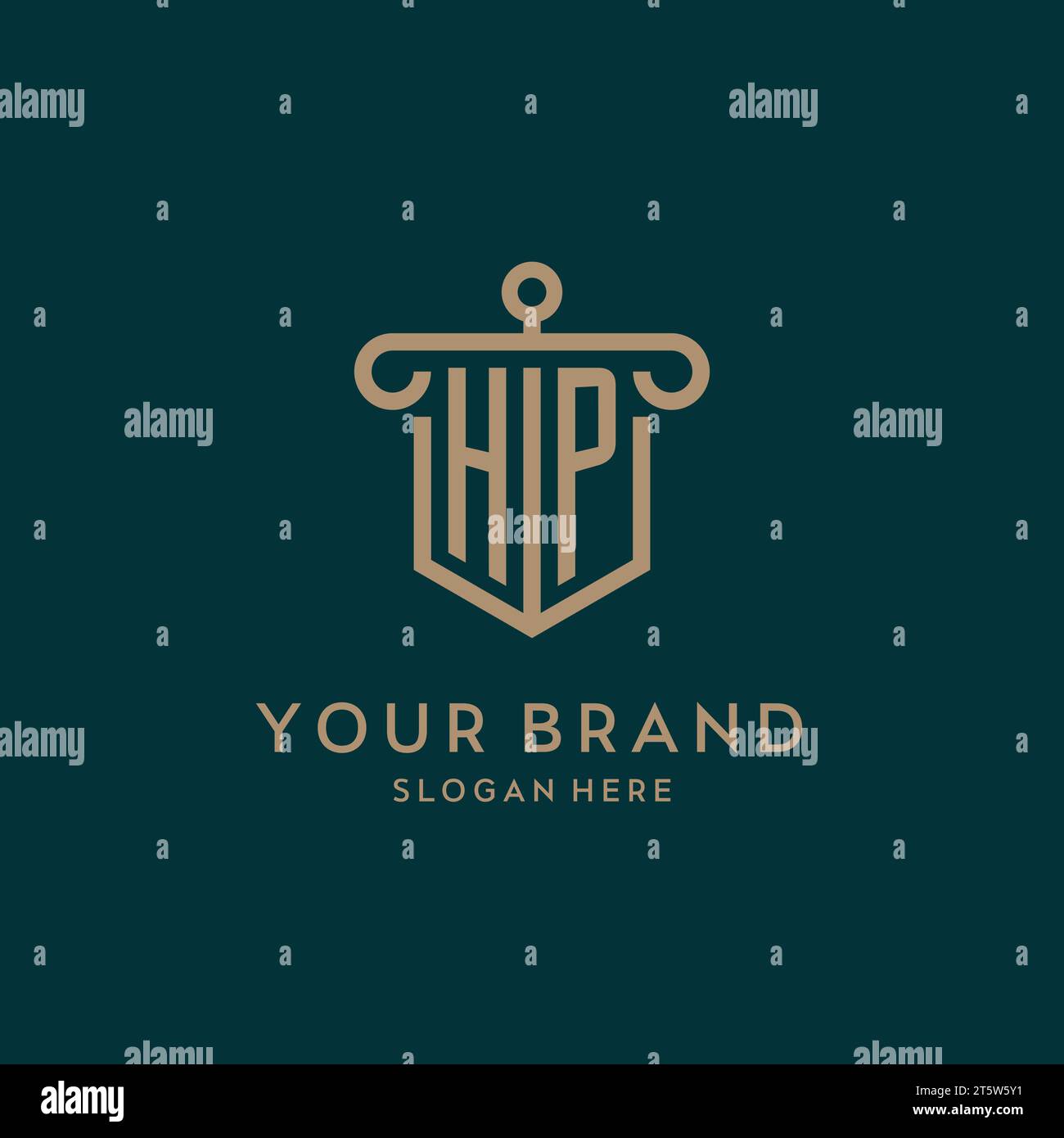HP monogram initial logo design with shield and pillar shape design Stock Vector
