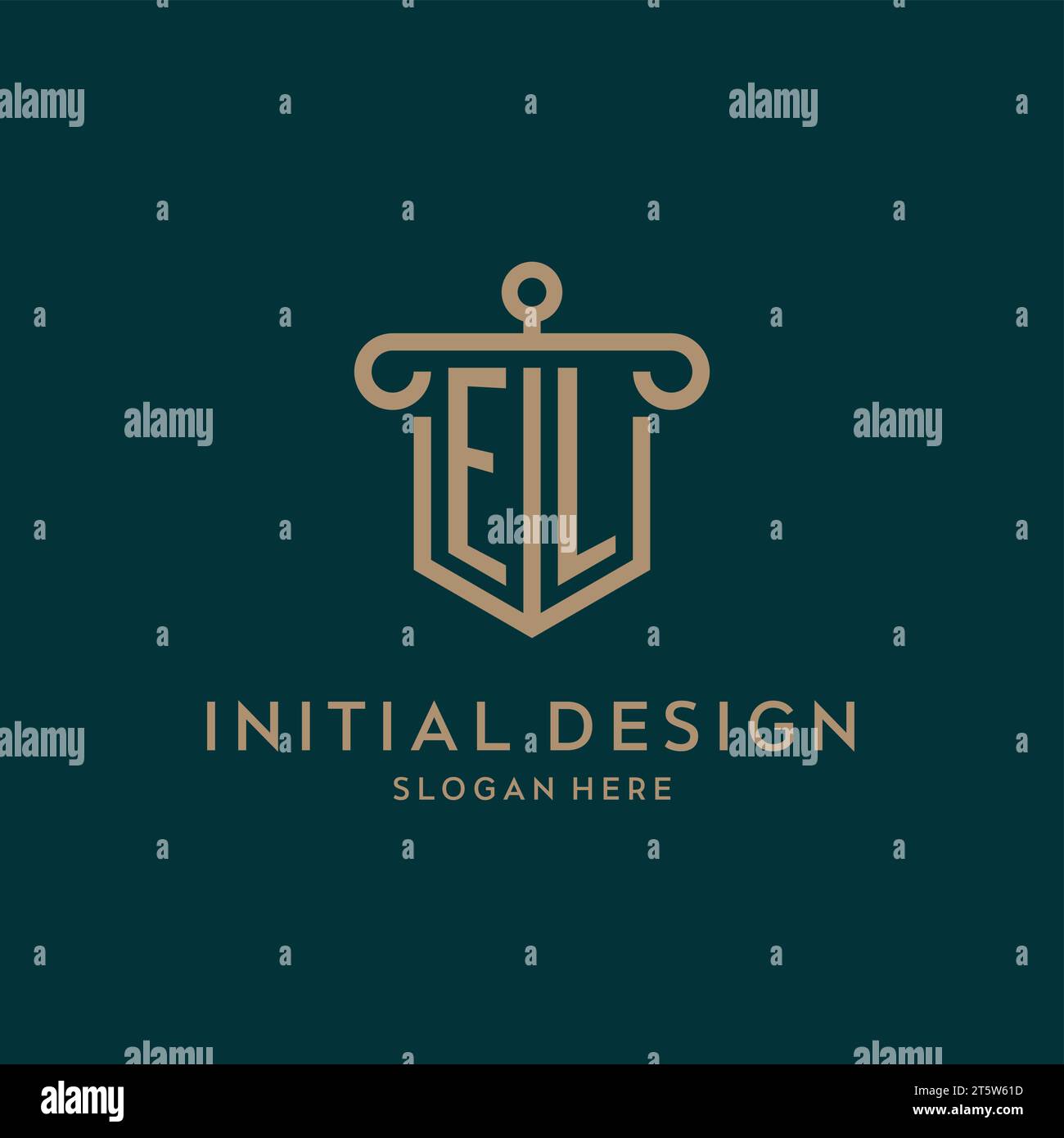 EL monogram initial logo design with shield and pillar shape design Stock Vector
