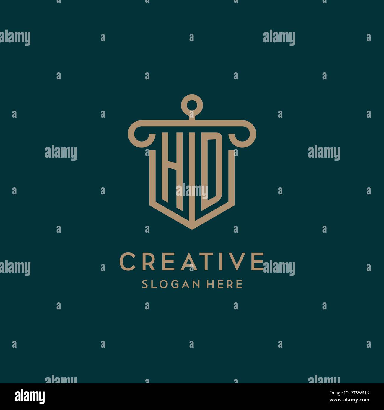 HD monogram initial logo design with shield and pillar shape design Stock Vector