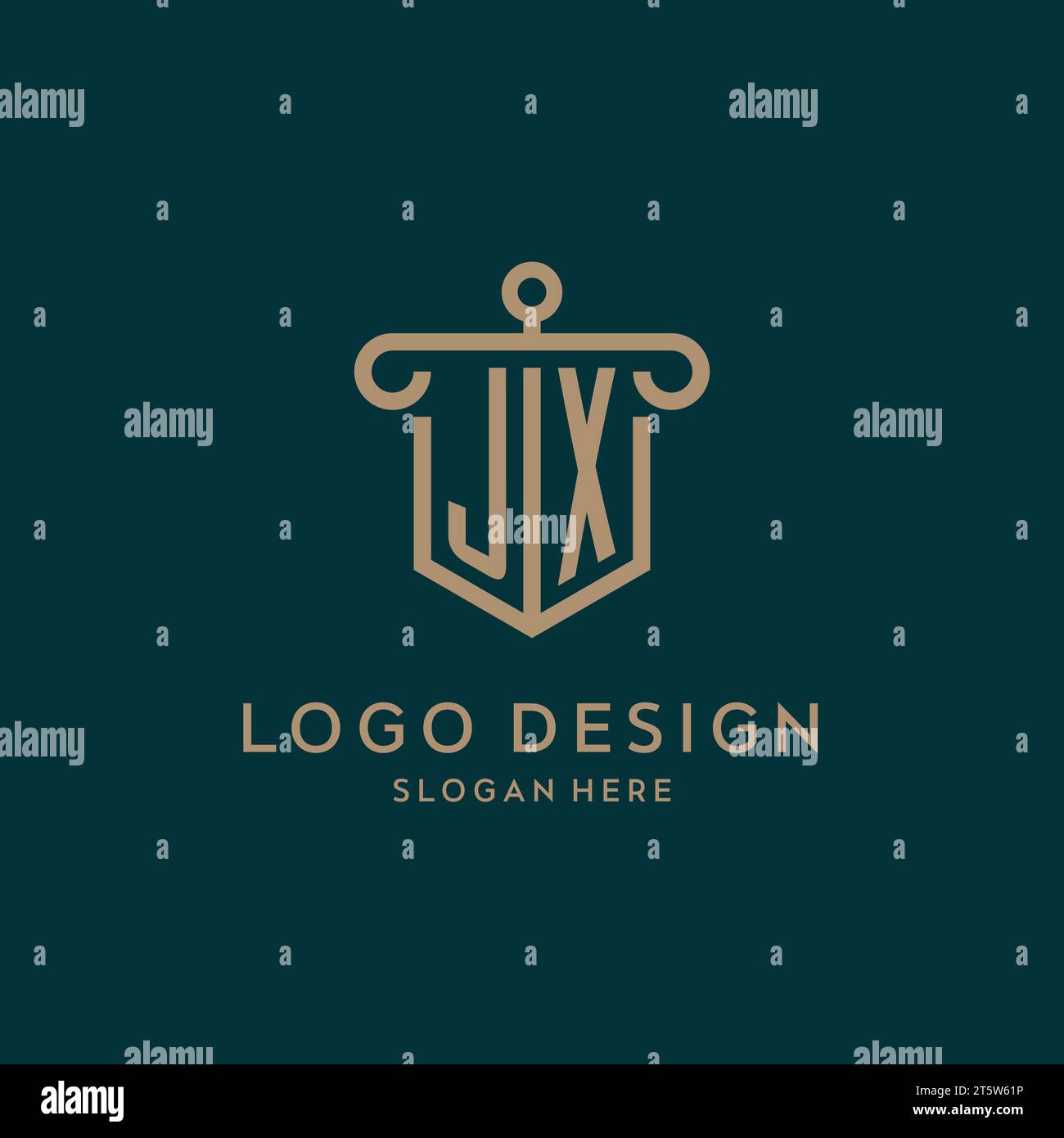 JX monogram initial logo design with shield and pillar shape design Stock Vector