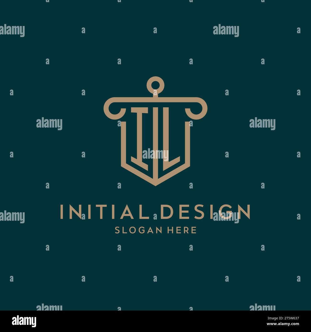IL monogram initial logo design with shield and pillar shape design Stock Vector