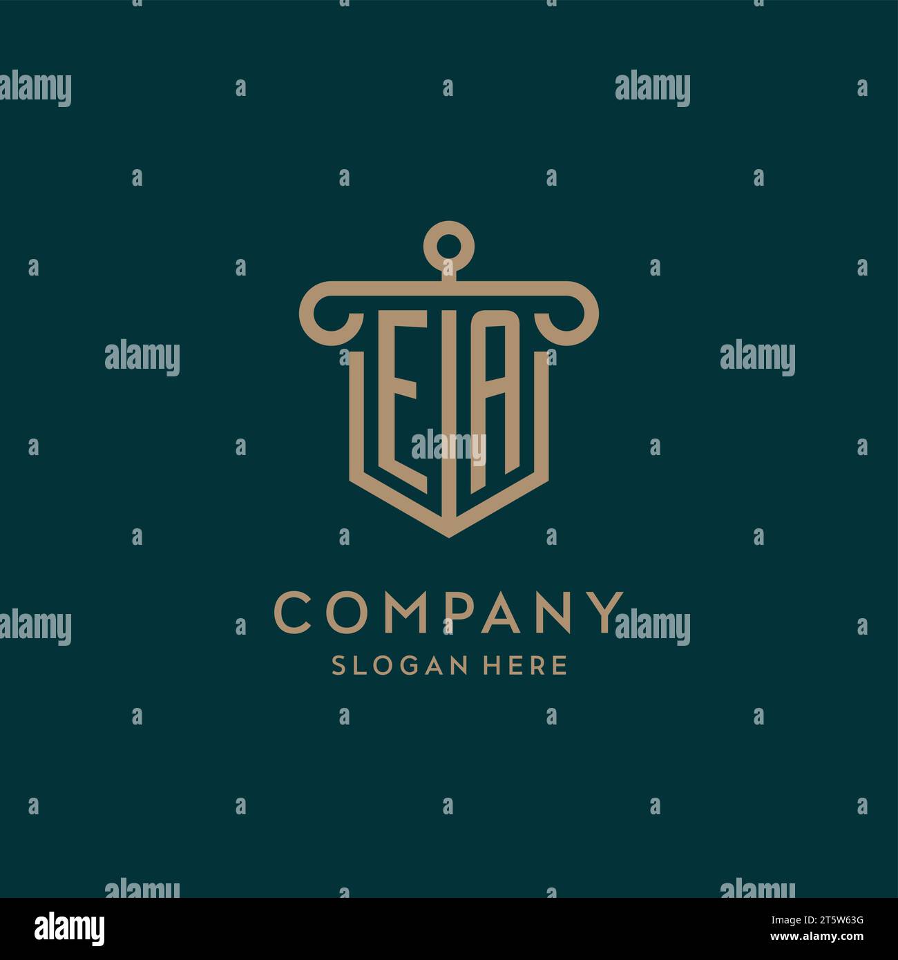 EA monogram initial logo design with shield and pillar shape design Stock Vector