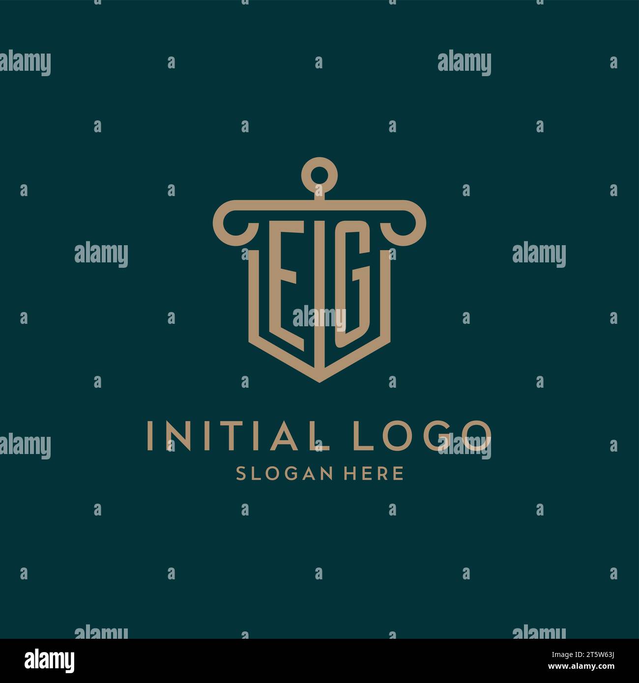 EG monogram initial logo design with shield and pillar shape design Stock Vector