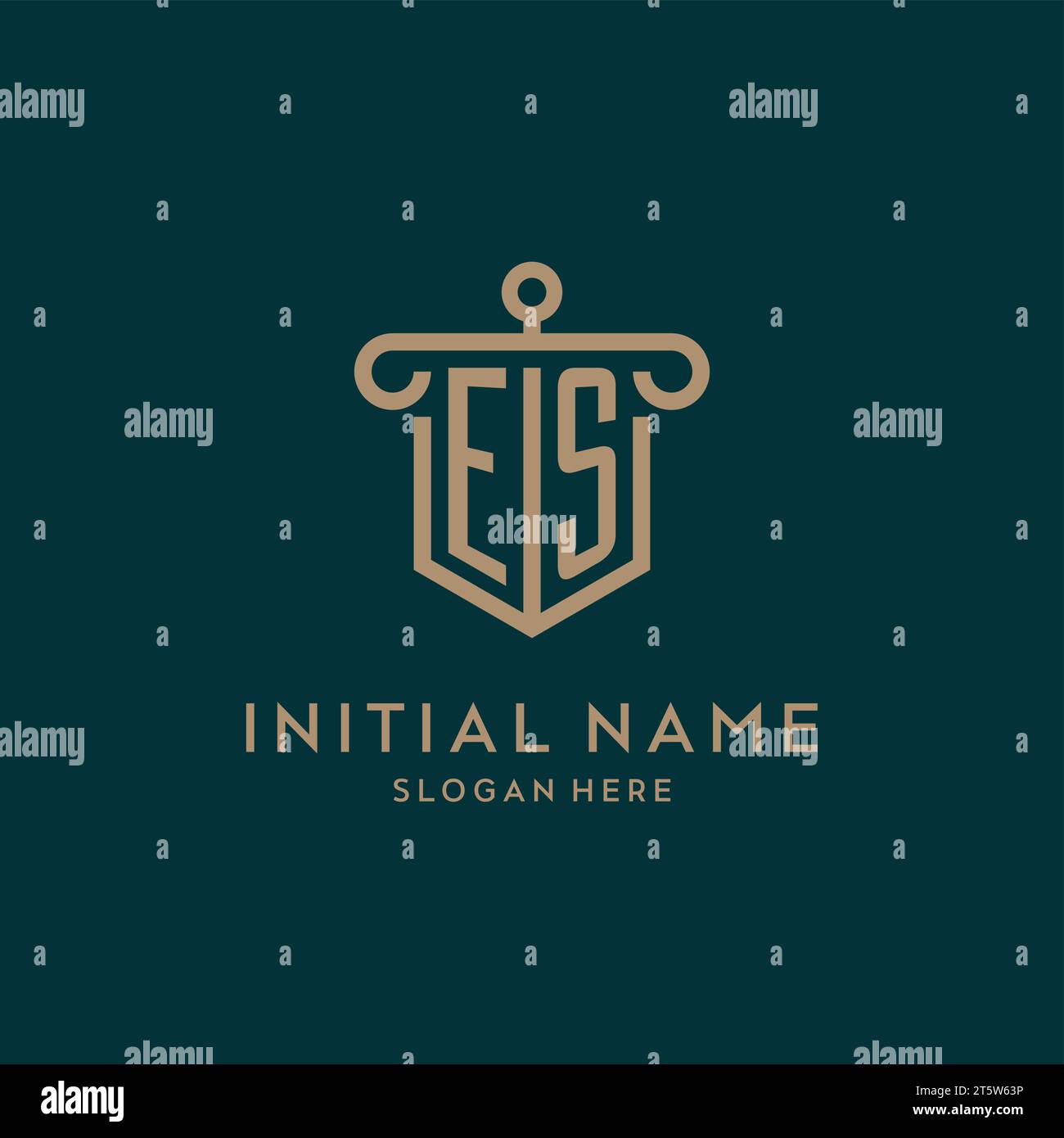 ES monogram initial logo design with shield and pillar shape design Stock Vector
