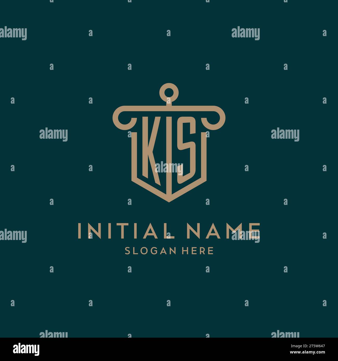 KS monogram initial logo design with shield and pillar shape design Stock Vector
