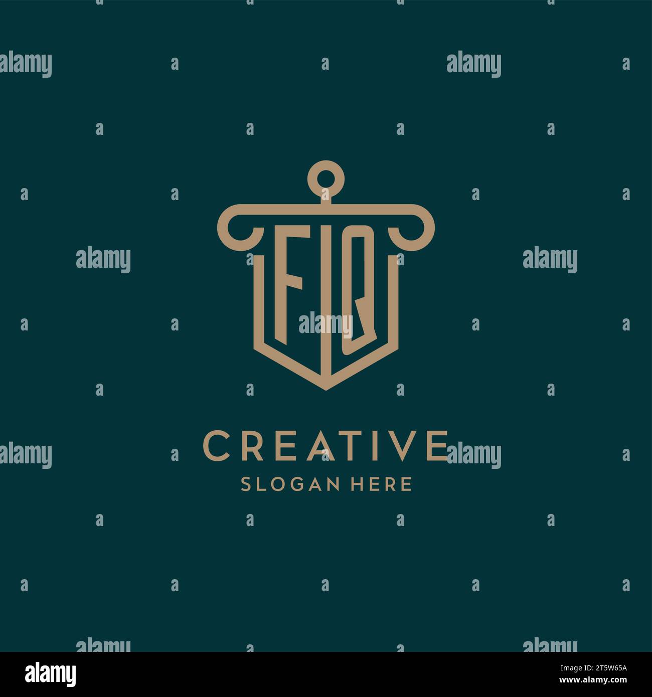 FQ monogram initial logo design with shield and pillar shape design Stock Vector