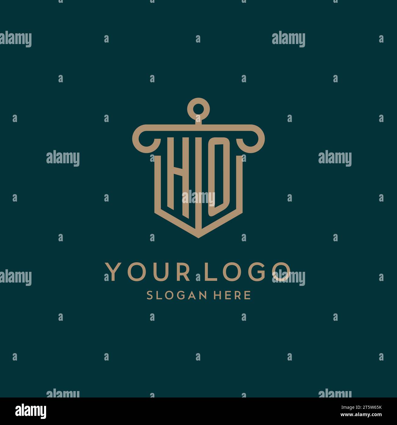 HO monogram initial logo design with shield and pillar shape design Stock Vector