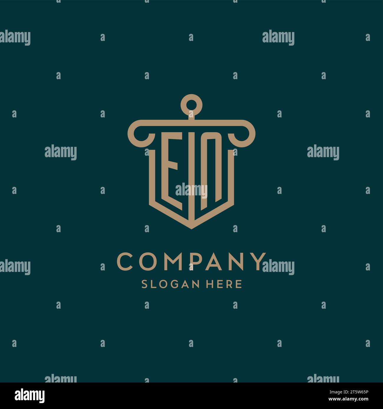EN monogram initial logo design with shield and pillar shape design Stock Vector