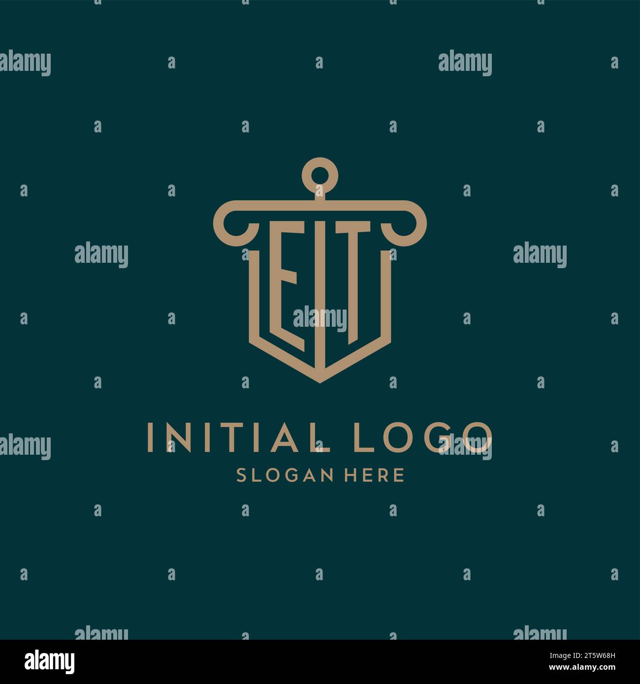 ET monogram initial logo design with shield and pillar shape design Stock Vector