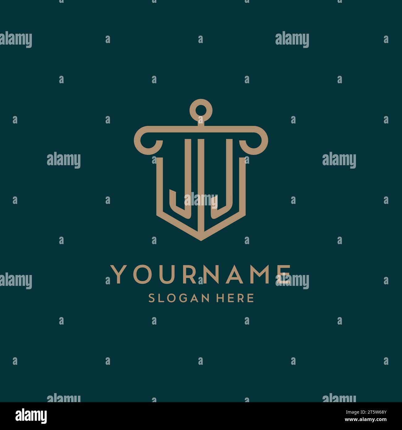 JJ monogram initial logo design with shield and pillar shape design Stock Vector