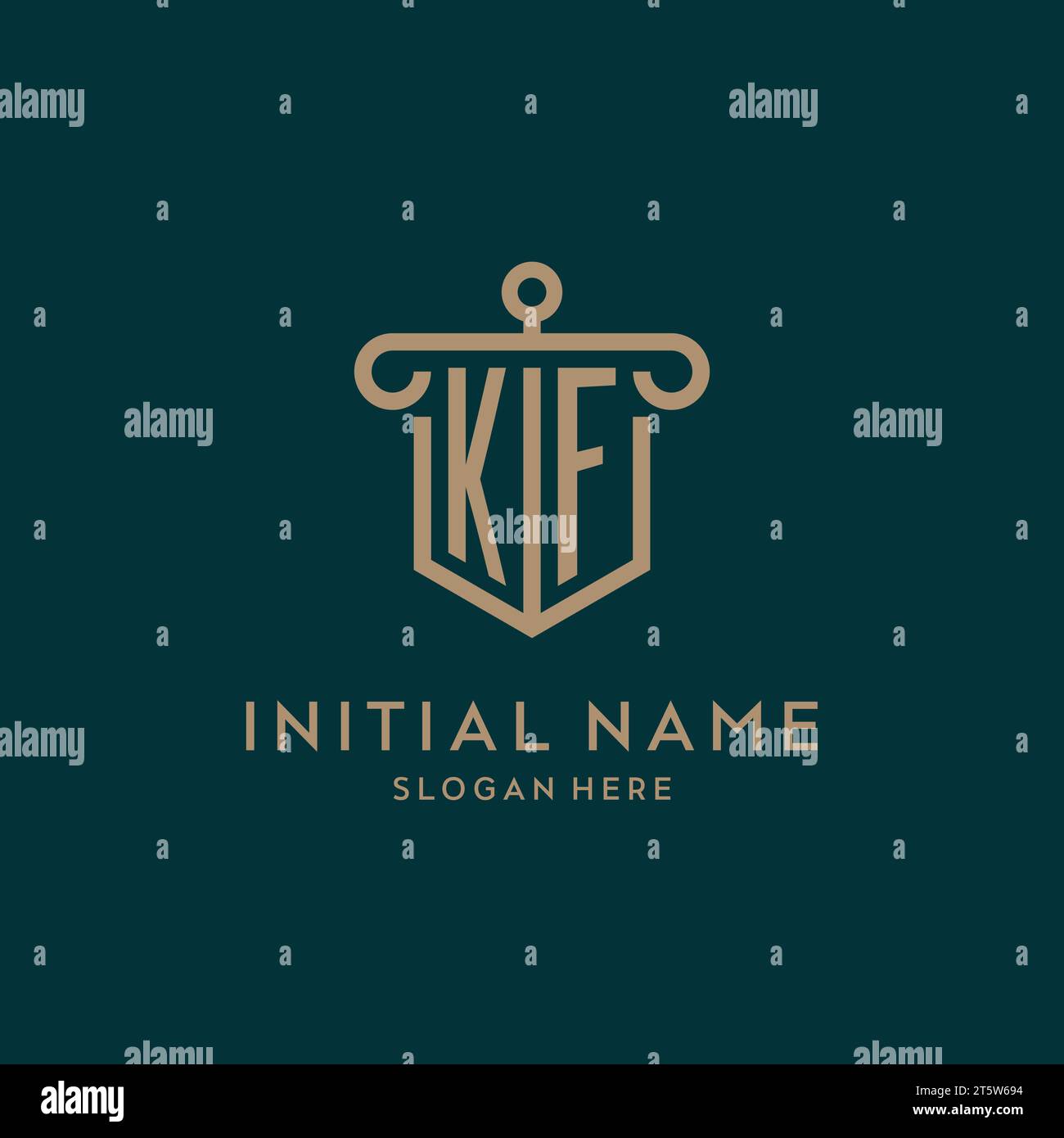 KF monogram initial logo design with shield and pillar shape design Stock Vector