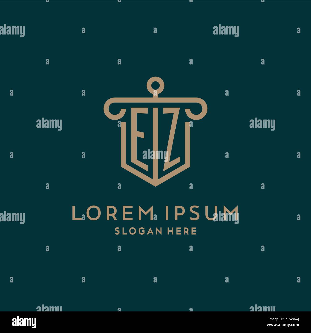 EZ monogram initial logo design with shield and pillar shape design Stock Vector