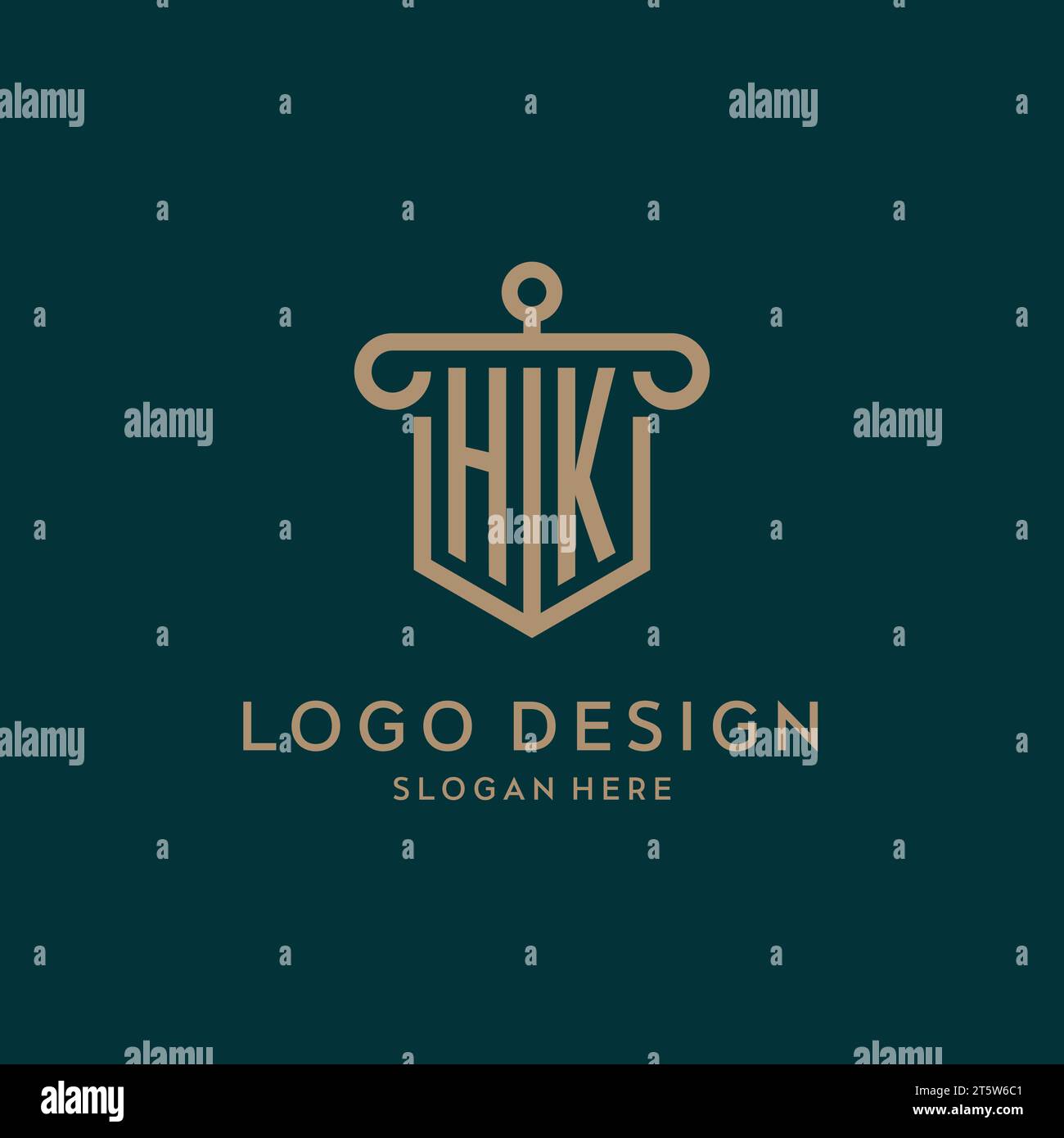 HK monogram initial logo design with shield and pillar shape design Stock Vector