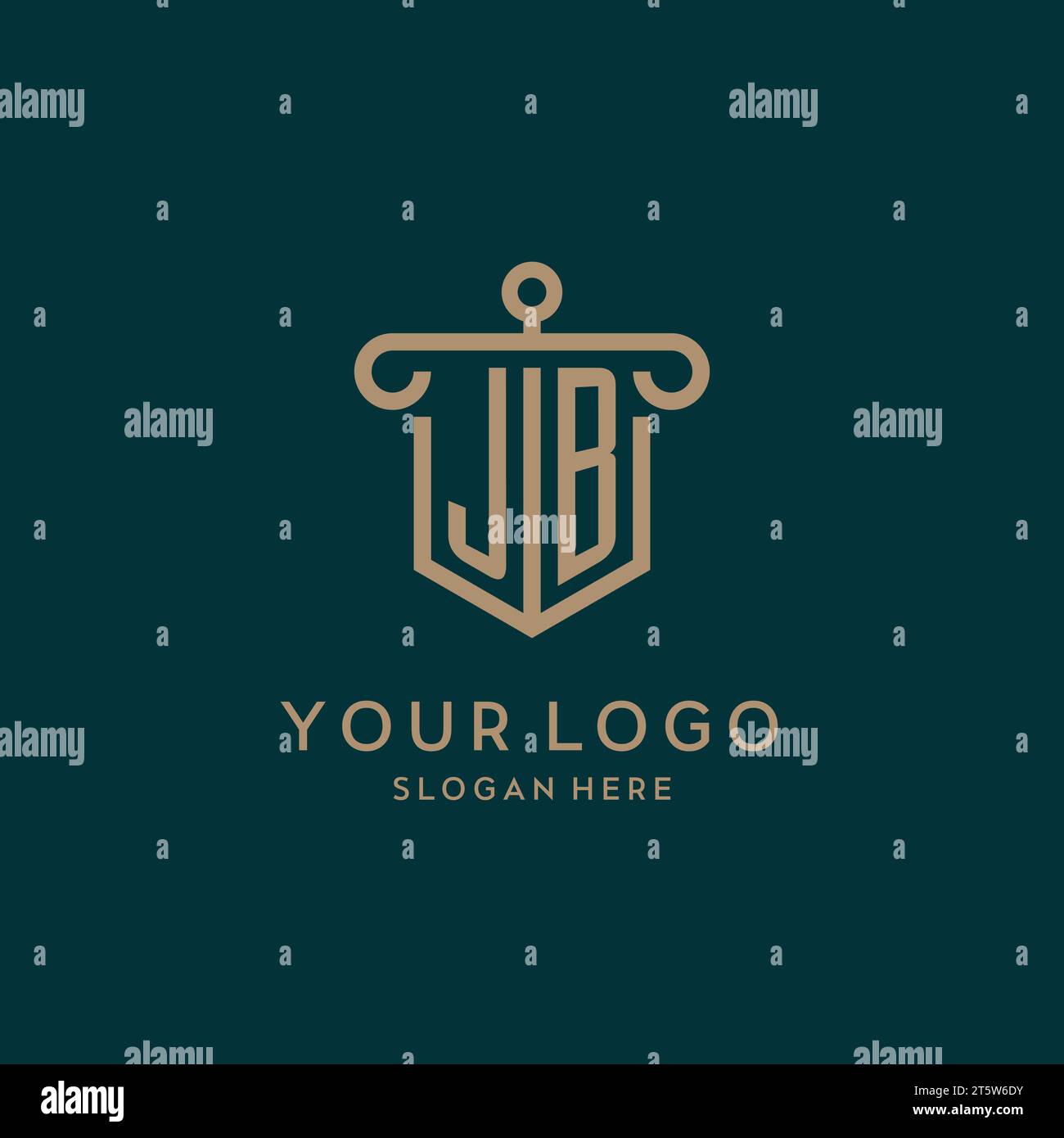 JB monogram initial logo design with shield and pillar shape design Stock Vector