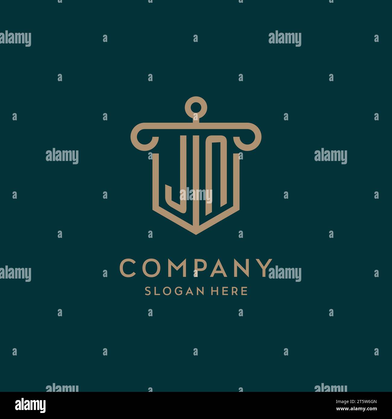 JN monogram initial logo design with shield and pillar shape design Stock Vector