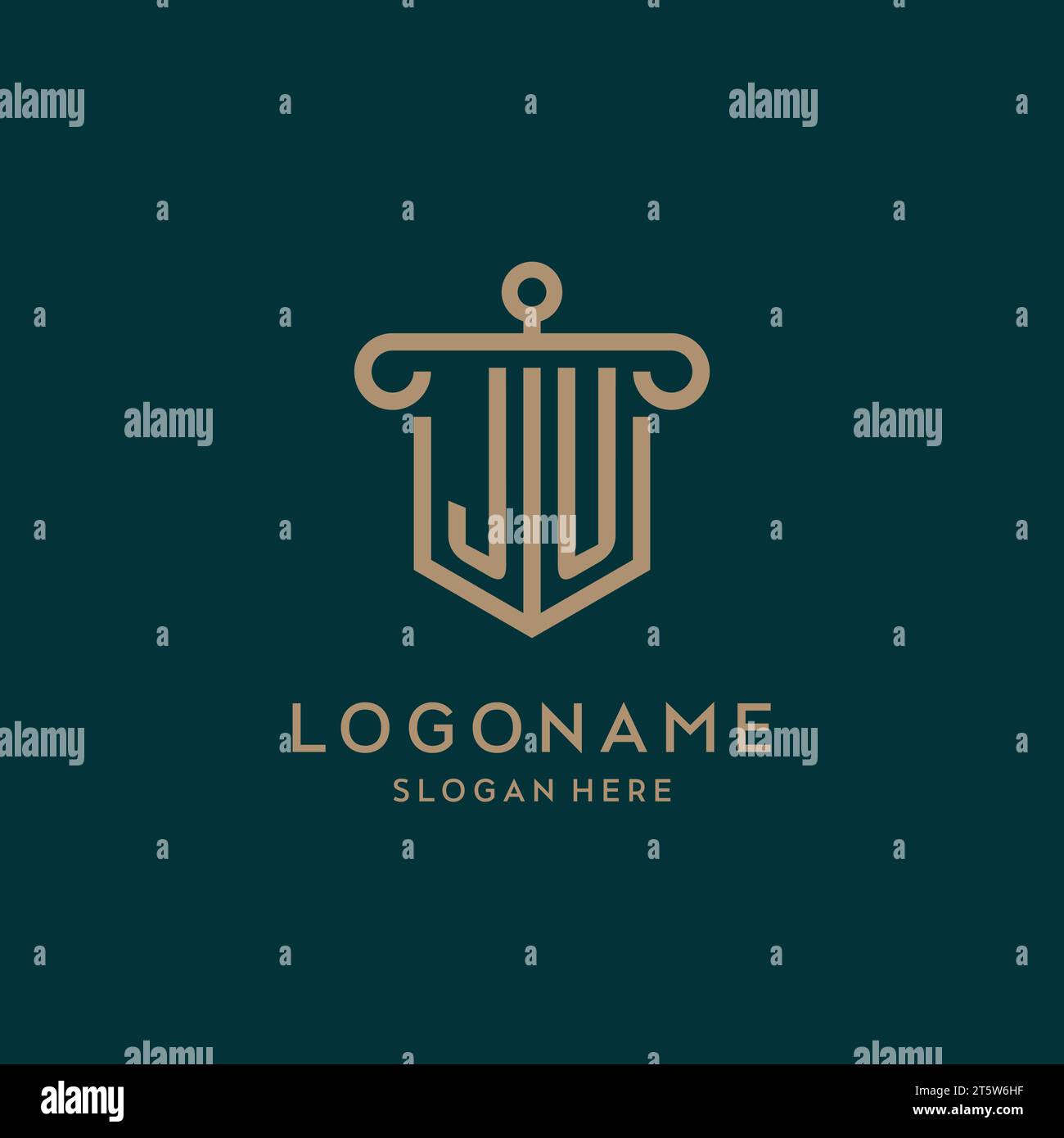 JU monogram initial logo design with shield and pillar shape design Stock Vector