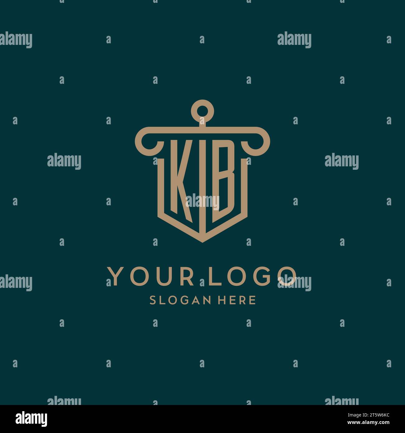 KB monogram initial logo design with shield and pillar shape design Stock Vector