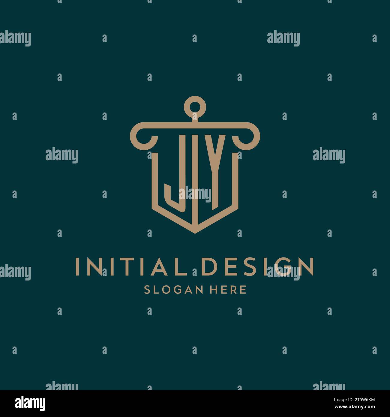 JY monogram initial logo design with shield and pillar shape design Stock Vector