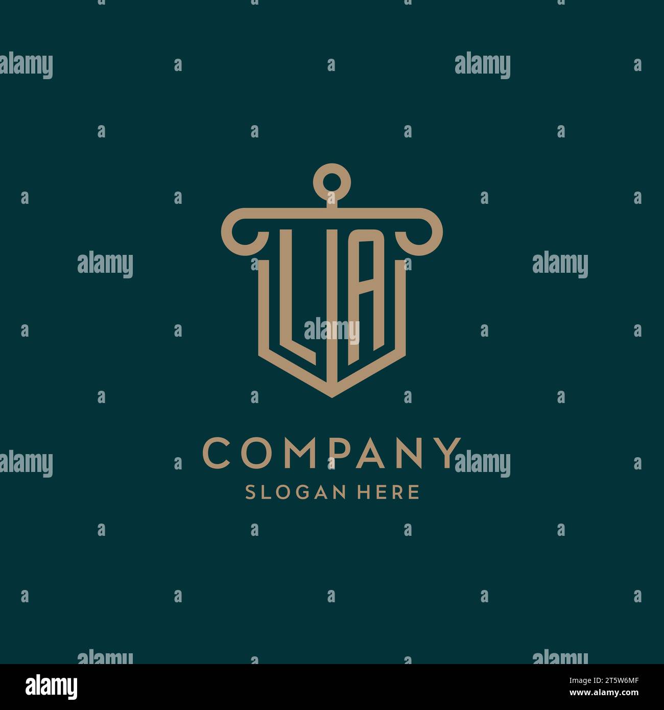 LA monogram initial logo design with shield and pillar shape design Stock Vector
