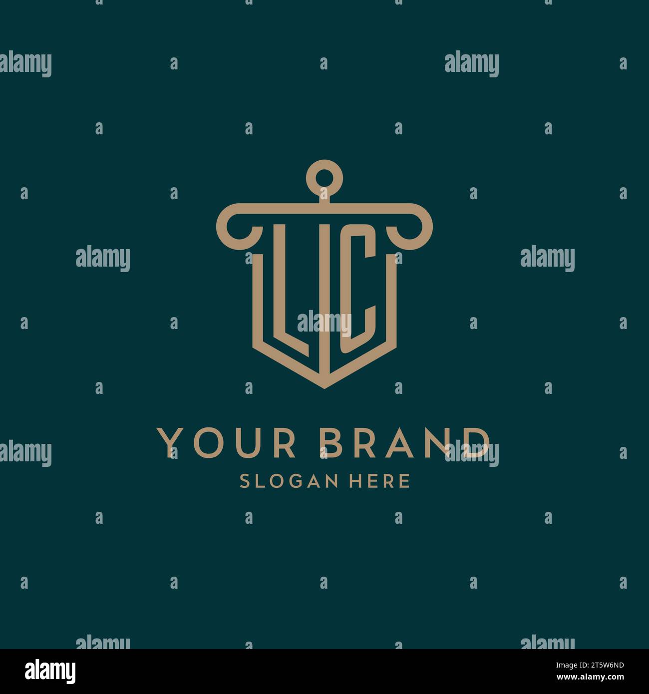 LC monogram initial logo design with shield and pillar shape design Stock Vector