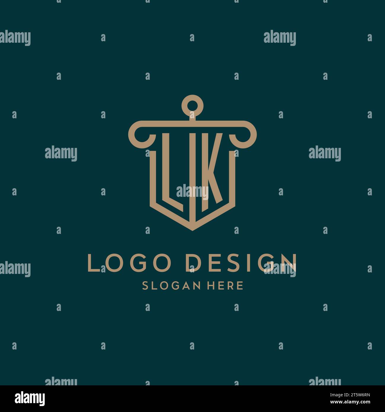 LK monogram initial logo design with shield and pillar shape design Stock Vector